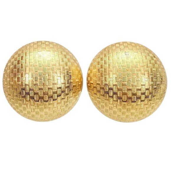 FO Inc. Gold Tone Round Dome Clip On Earrings Weave Texture, Fernando Originals - Picture 2 of 13